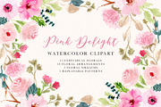 Pink Delight - Watercolor Clipart, a Decorative Illustration by wulano (Thumbnail 1 of 7)