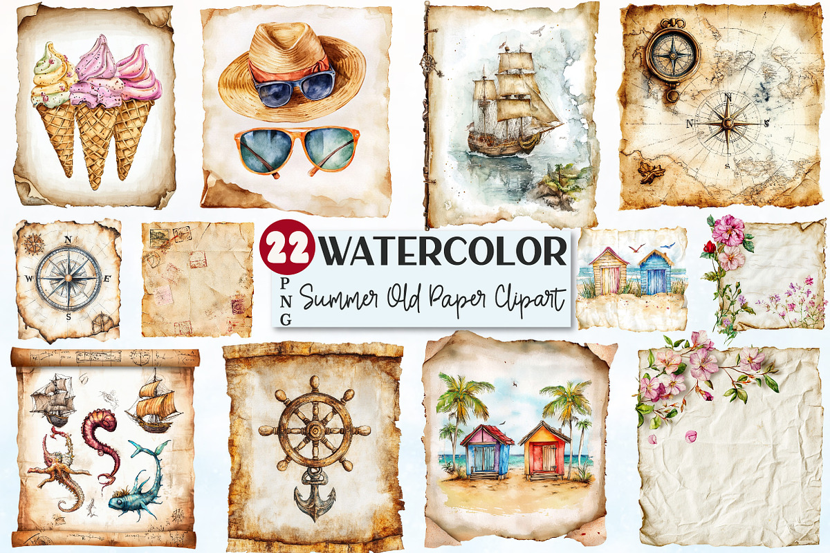 Summer old Paper Sublimation Clipart, an Illustration by Rose Art (Photo 1 of 4)