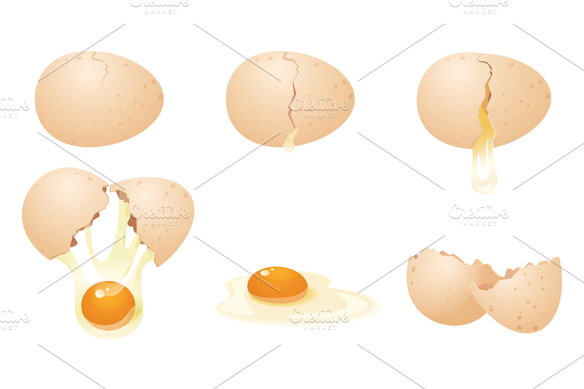 Breaking egg for cooking set, 3D, a Food Illustration by Lemberg Vector