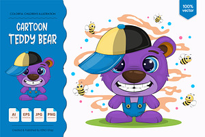 Cartoon bear wearing a cap. Tshirt., an Animal Illustration by KENO Mascots