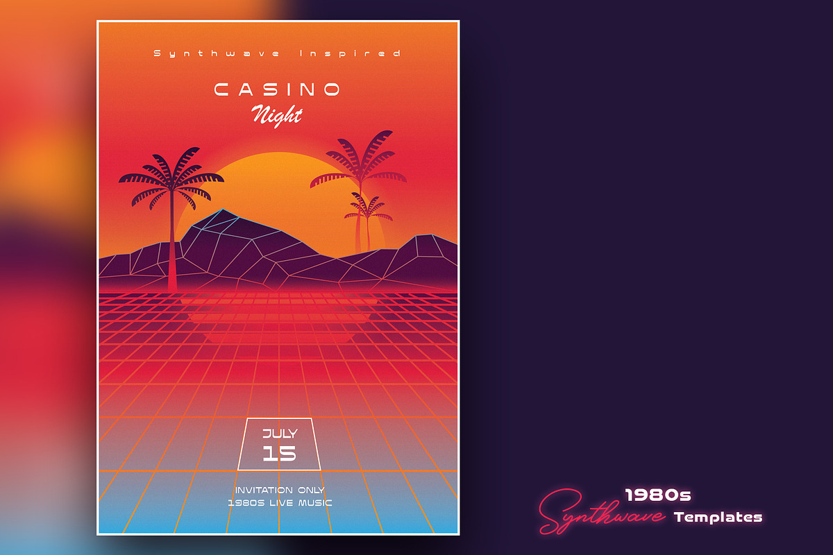 1980s Synthwave Templates, a Flyer Template by Polar Vectors (Photo 3 of 7)