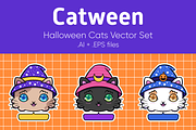 Catween - Halloween Cats Vector Set, a Decorative Illustration by Candy Horror Shop (Thumbnail 1 of 4)