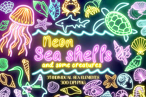 Neon Ocean Doodle Clipart PNG