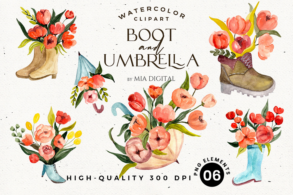 Flower Planter, Rain Boot, Umbrella, an Illustration by Mia Digital (Photo 1 of 6)