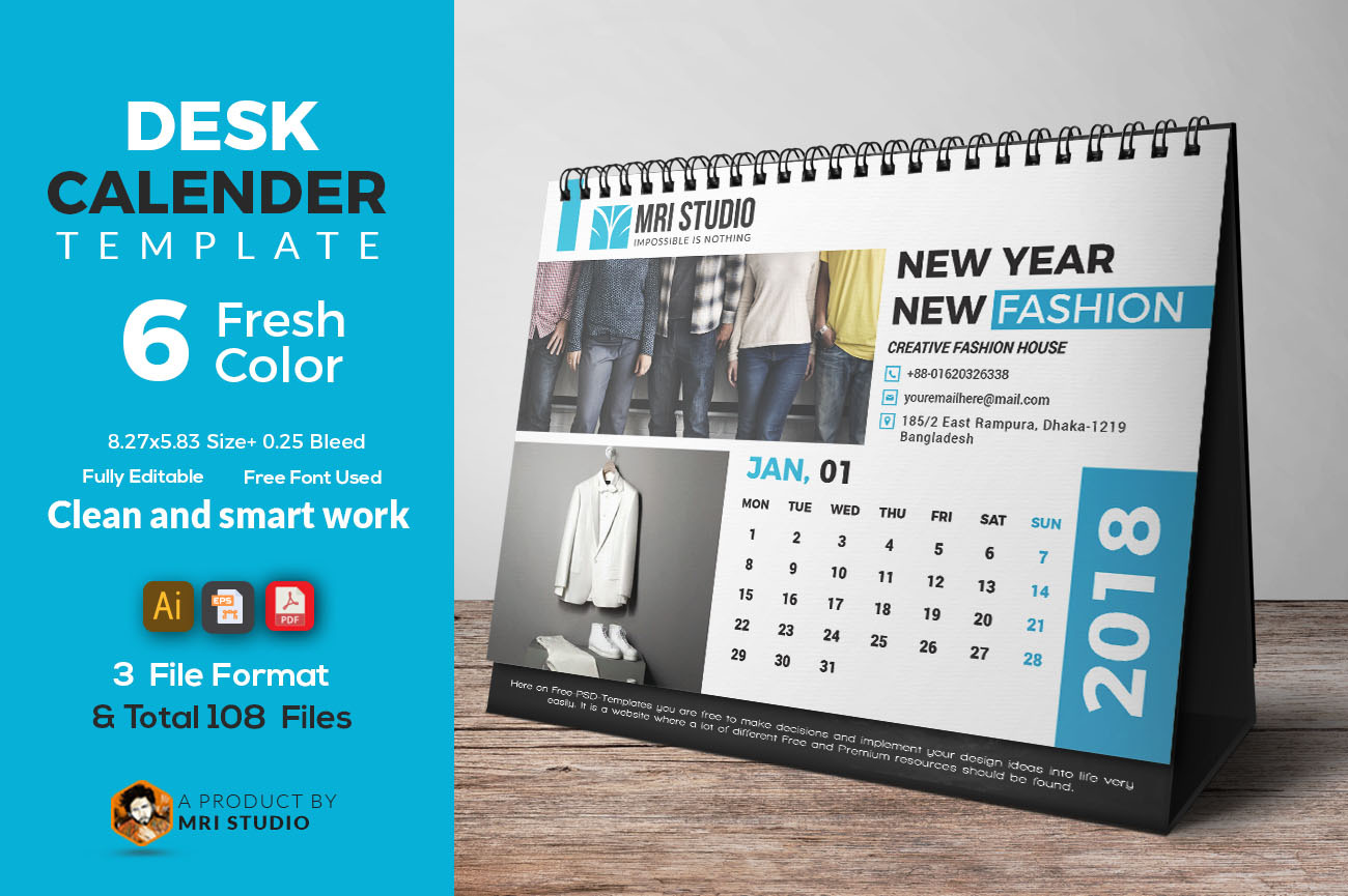 DESK Calander Template 2018, a Stationery Template by MRI STUDIO