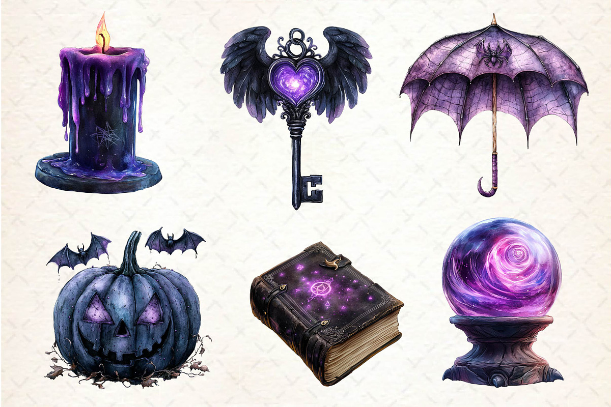 Spooky Purple Halloween Clipart, an Illustration by Dream Creation (Photo 7 of 7)