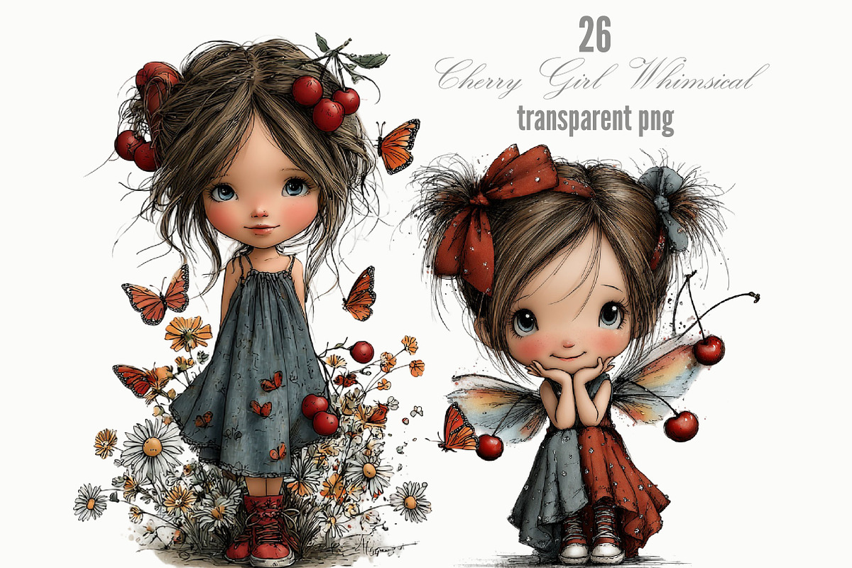 Cherry Girl Whimsical Clipart, a Person Illustration by Designking (Photo 1 of 5)