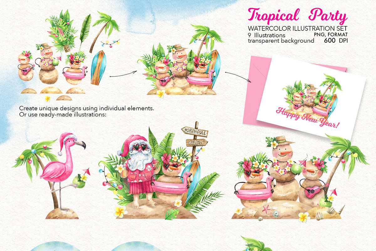 Tropical New Year Party, a Texture Illustration by Watercolor by Tonia Tkach (Photo 5 of 10)