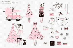 Pink Christmas Girlish Graphic Set