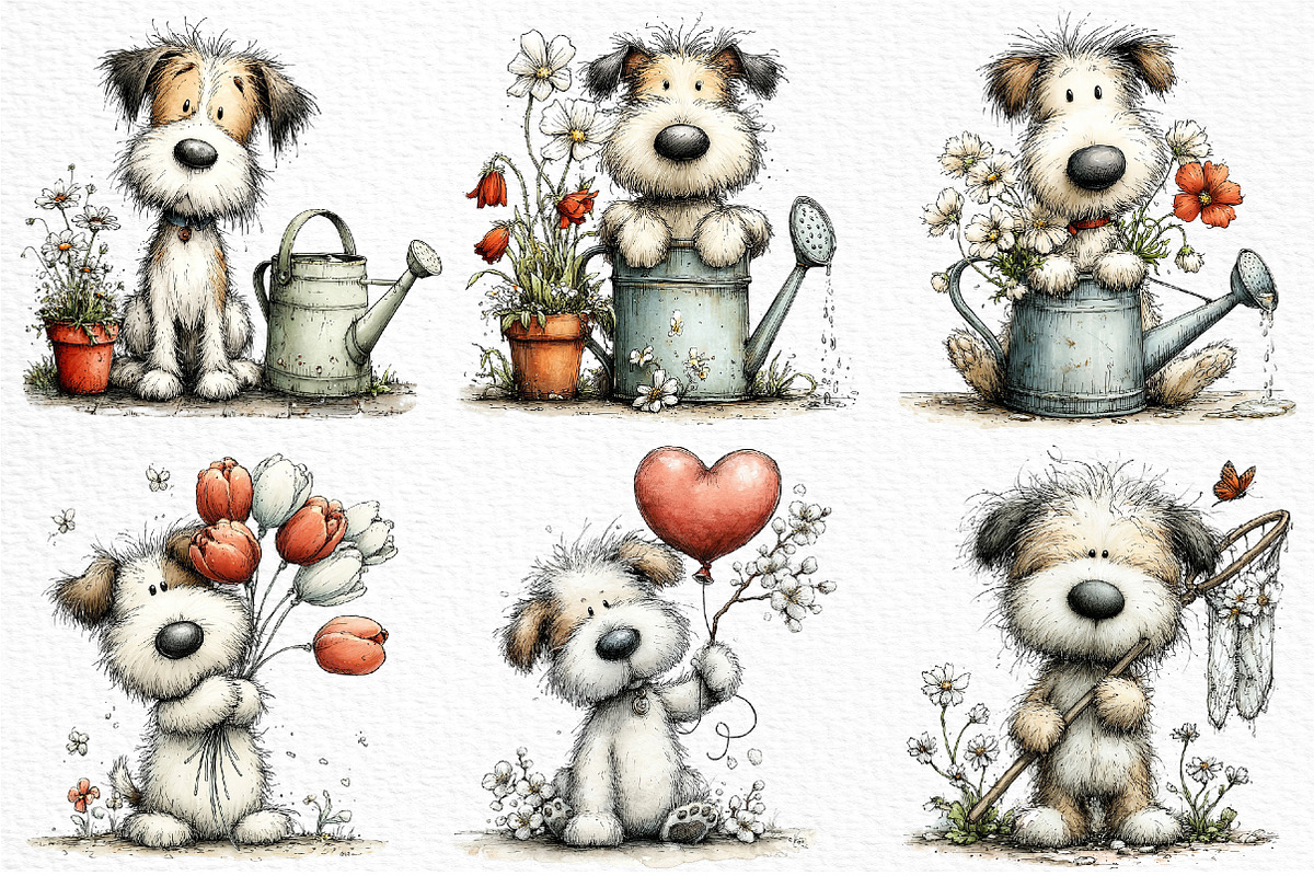 Whimsical Spring Dog Clipart PNG, an Illustration by Craft Nest (Photo 3 of 11)