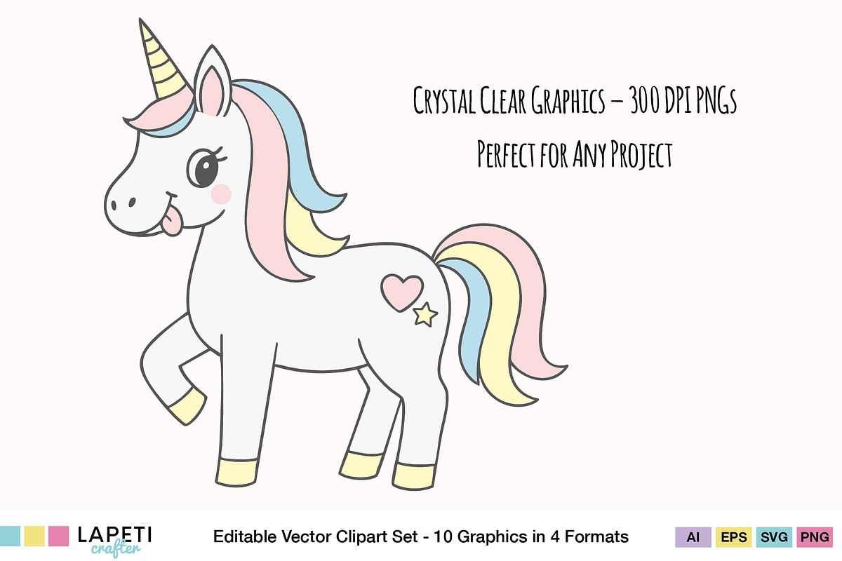 Pastel Unicorn Clipart Set, an Animal Illustration by Lapeticrafter (Photo 4 of 8)