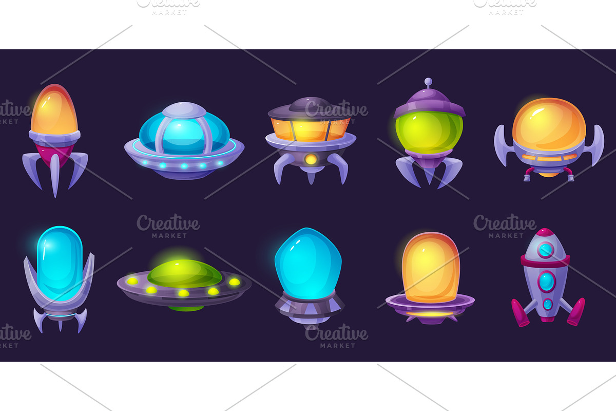 Cartoon ufo ships. Futuristic, a Technology Illustration by LadadikArt