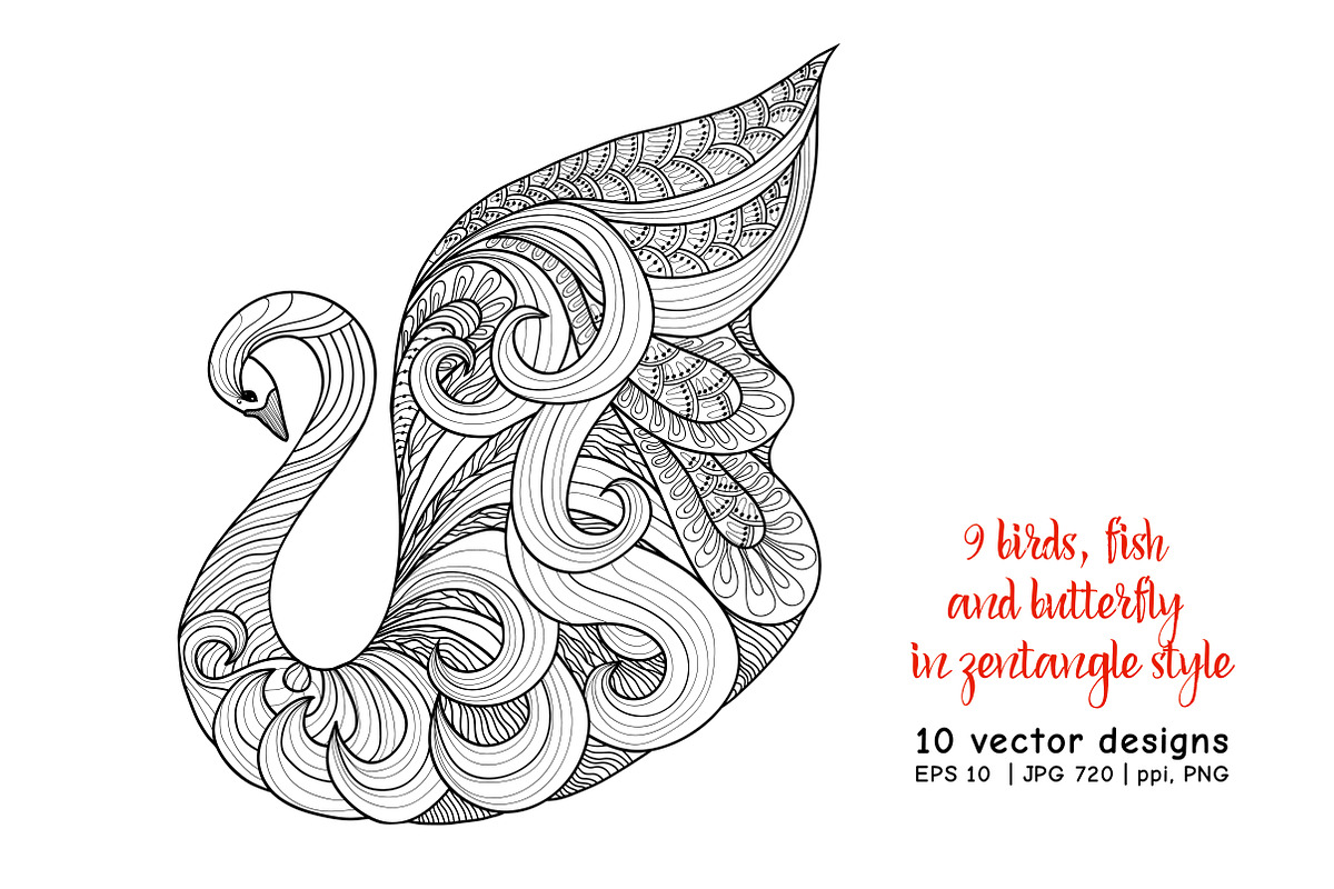 Set of 10 Decorative Patterned birds, a Decorative Illustration by Elen-Lane (Photo 6 of 6)