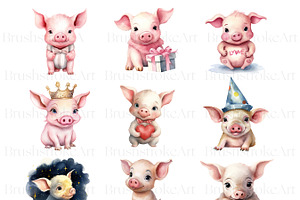 Watercolor Pig Clipart, Baby Piglet