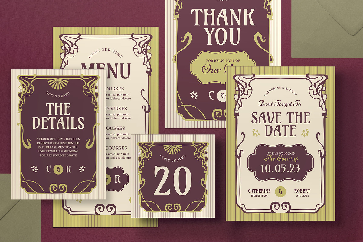 Vintage Wedding Invitation Set, an Invitation Template by graphicook (Photo 2 of 3)