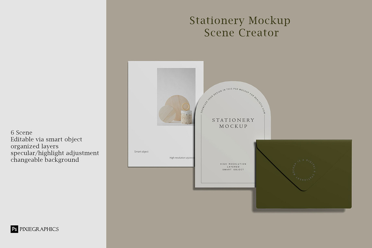 Stationery Mockup Scene Creator, a Books & Magazine Mockup by pixiegraphics (Photo 1 of 9)