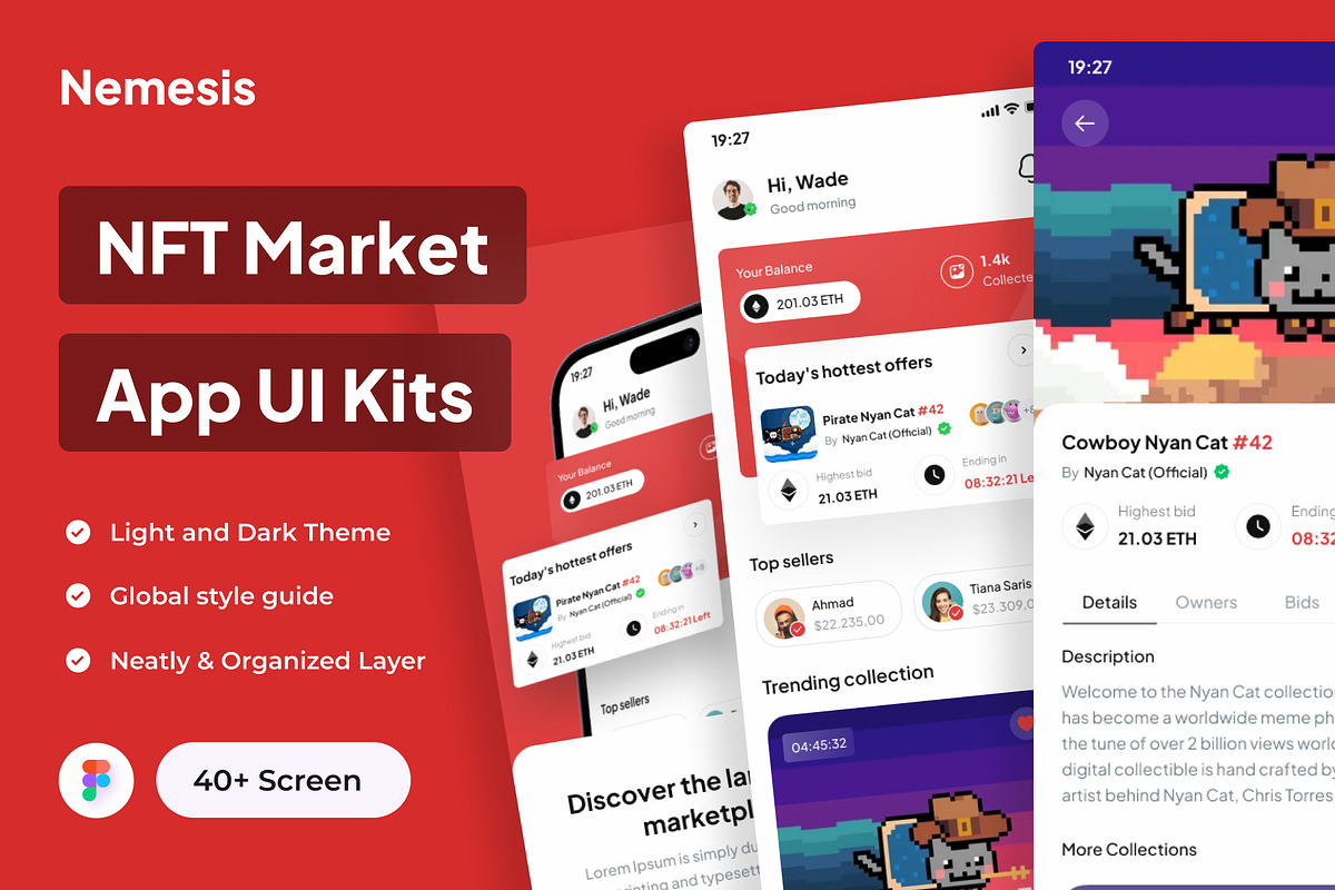 Nemesis - NFT Market Collection Apps, an UI Kit Template by Minialis (Photo 1 of 6)