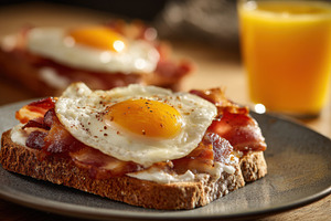 Eggs, bacon, and toast brekkie, a Photo by Beautiful things