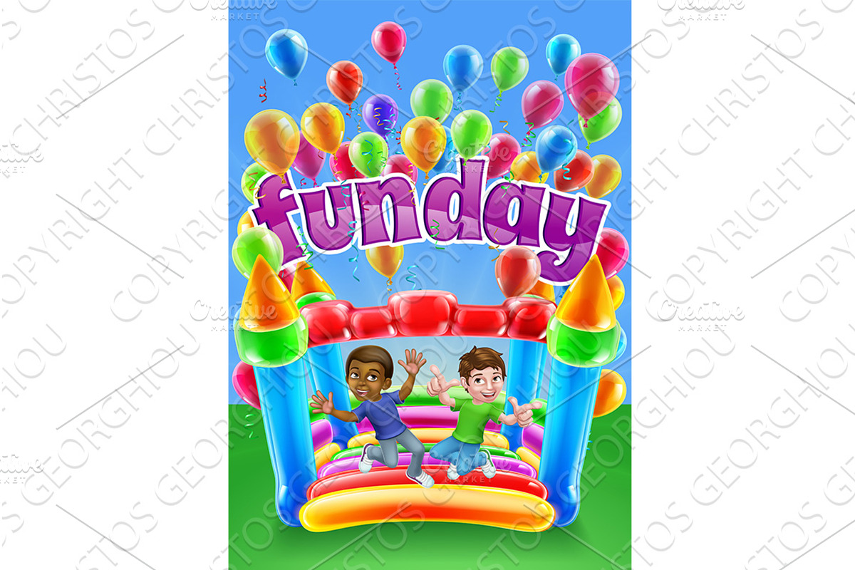 Bouncy House Castle Jumping Boys, an Illustration by Christos Georghiou