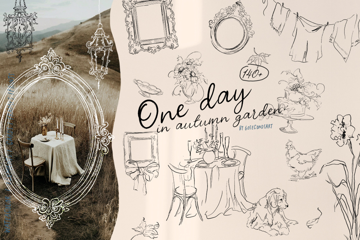 Vintage cottagecore line collection, a Decorative Illustration by 60secondsArt (Photo 1 of 11)