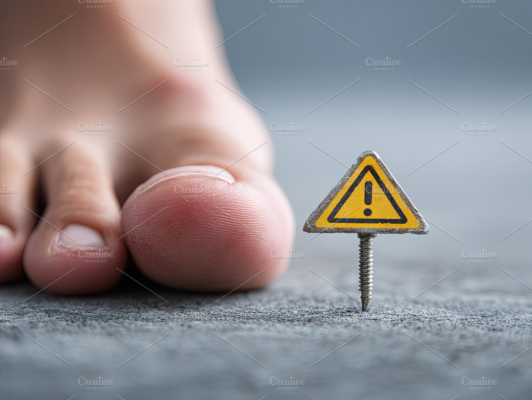 Close-up of a bare foot near a warning sign on a screw, symboliz, an Animal Photo by Ales Munt