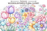 Watercolor Purple Floral Clipart, an Illustration by designcity5 (Thumbnail 1 of 5)