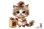 Cooking Cat Clipart PNG Bundle, a Graphic by Clipart Bloom (Thumbnail 3 of 12)