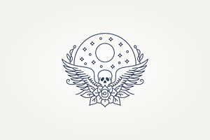 skull with wings line art icon logo, a Branding & Logo Template by Blazybone