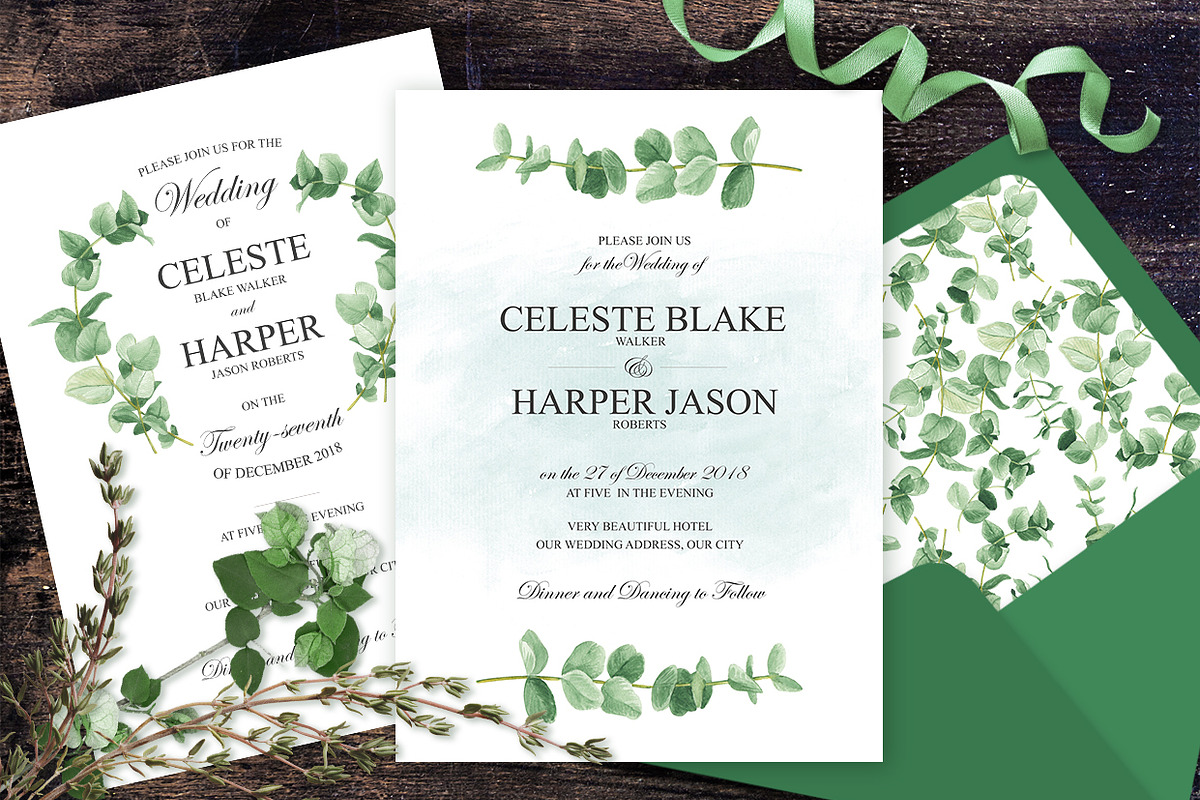 Eucalyptus Greens Wedding Suite, an Invitation Template by HannaSymo (Photo 10 of 14)
