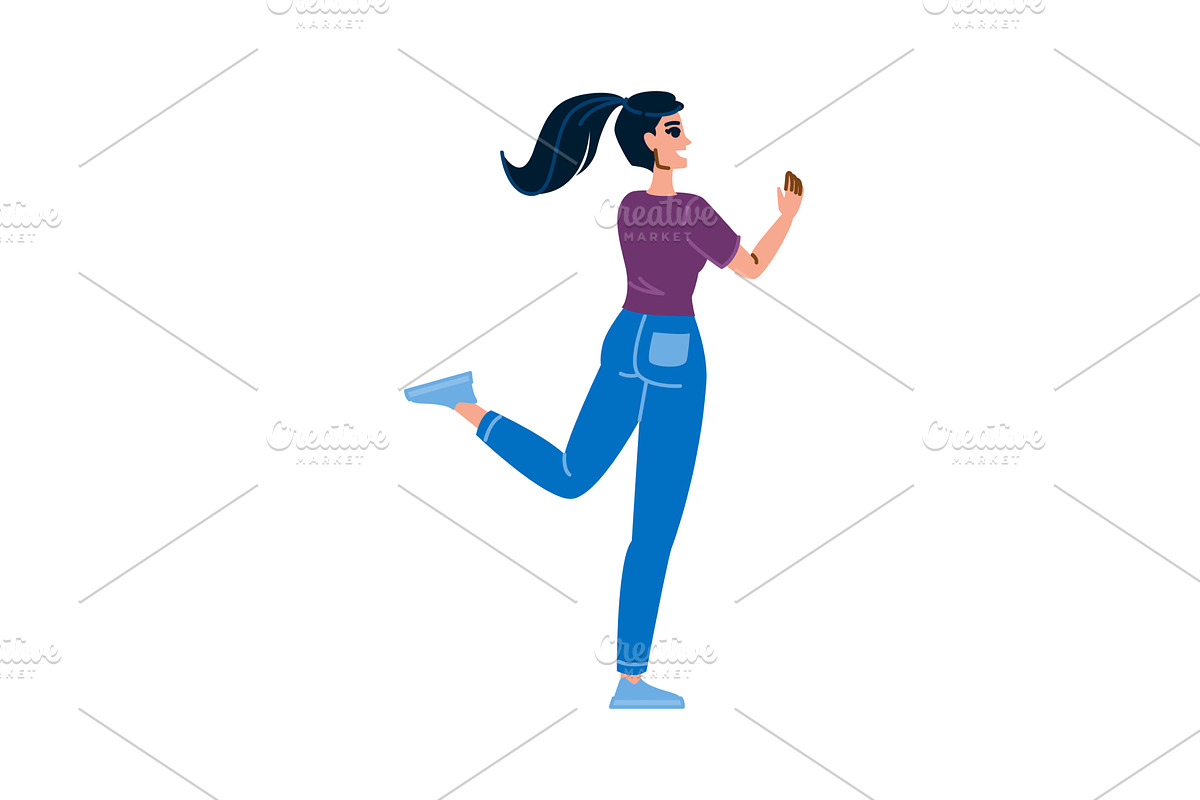Young woman running and waving, seen, a Sport Illustration by pikepicture
