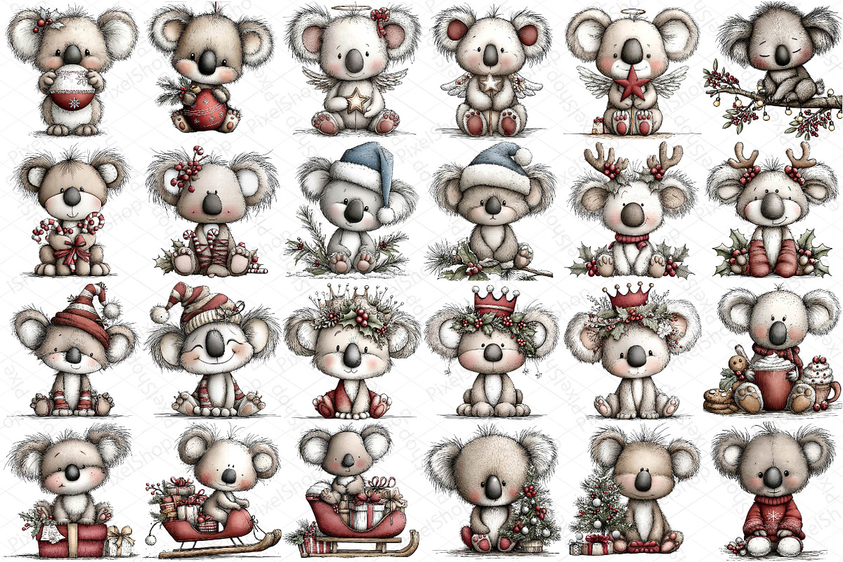 Whimsical Christmas Koala Clipart, an Illustration by DreamPrint404 (Photo 3 of 7)