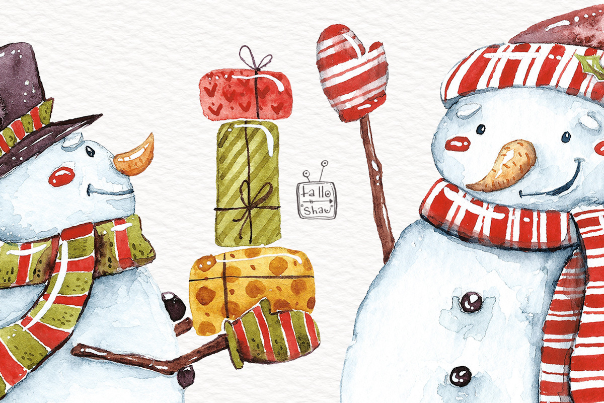 Watercolor Santas and Snowmen, an Illustration by talloshau's illustrations (Photo 8 of 10)