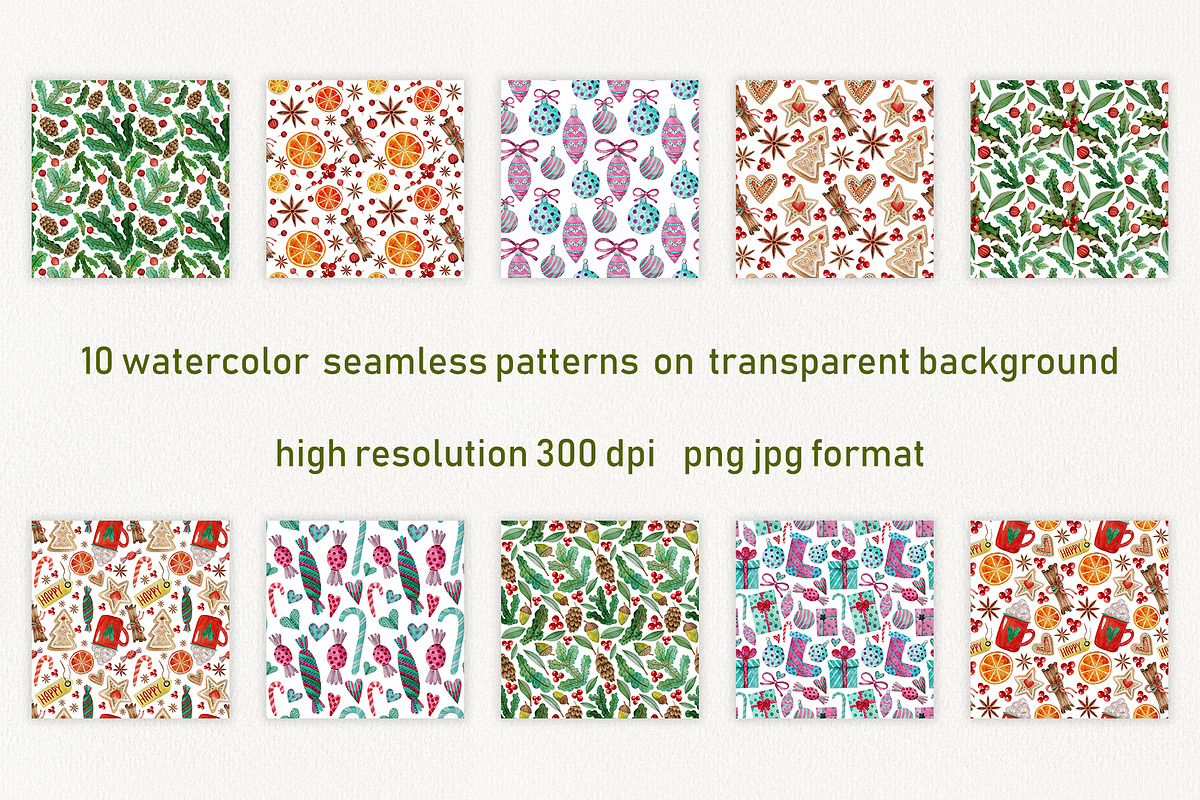 Watercolor Christmas pattern set, a Pattern Graphic by Dina Guiter (Photo 2 of 7)