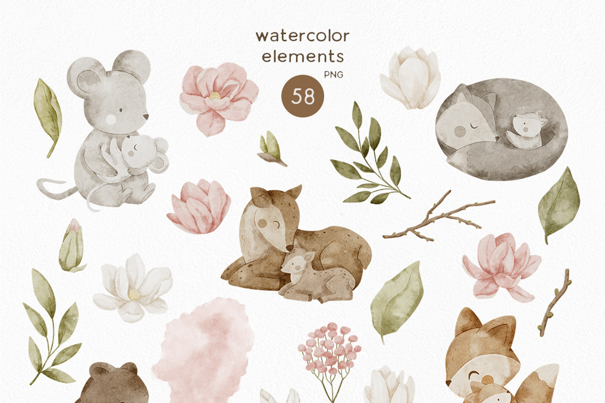 Mom & Baby Animals Floral Collection, an Animal Illustration by polikarpovaart (Photo 11 of 12)