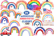 Watercolor Rainbow 4th of July, an Illustration by DreamCafeArt (Thumbnail 1 of 5)
