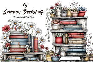 Summer Bookshelf Clipart, an Illustration by CreationArt