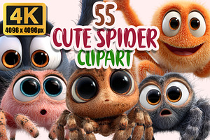 Cute Spider Clipart PNG Bundle, a Graphic by M9 Design
