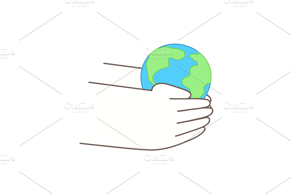 Human hands holding planet Earth, an Illustration by sceptical cactus