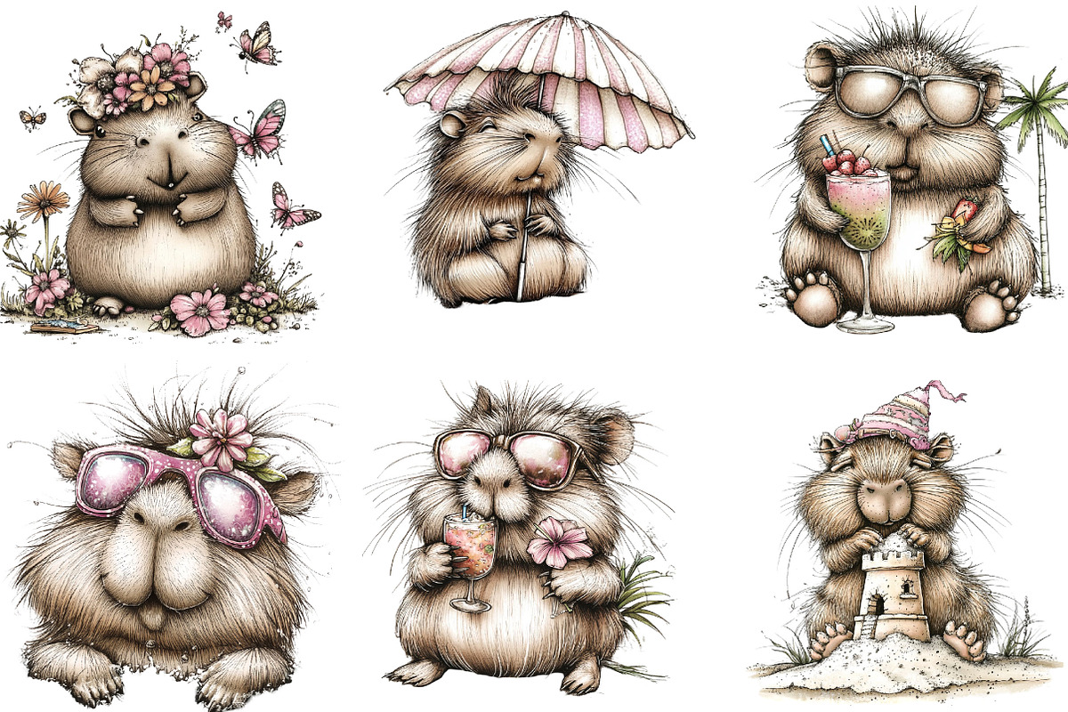 Whimsical Summer Capybara Clipart, an Illustration by Designking (Photo 3 of 5)