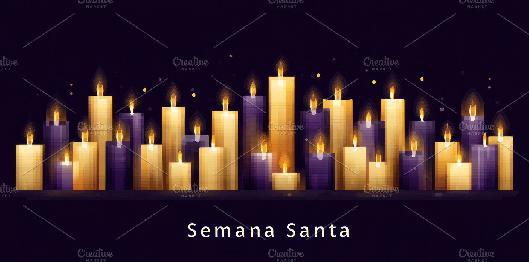 Semana Santa glowing candles in purple and gold tones on dark ba, a Sports & Recreation Photo by José Manuel Gelpi