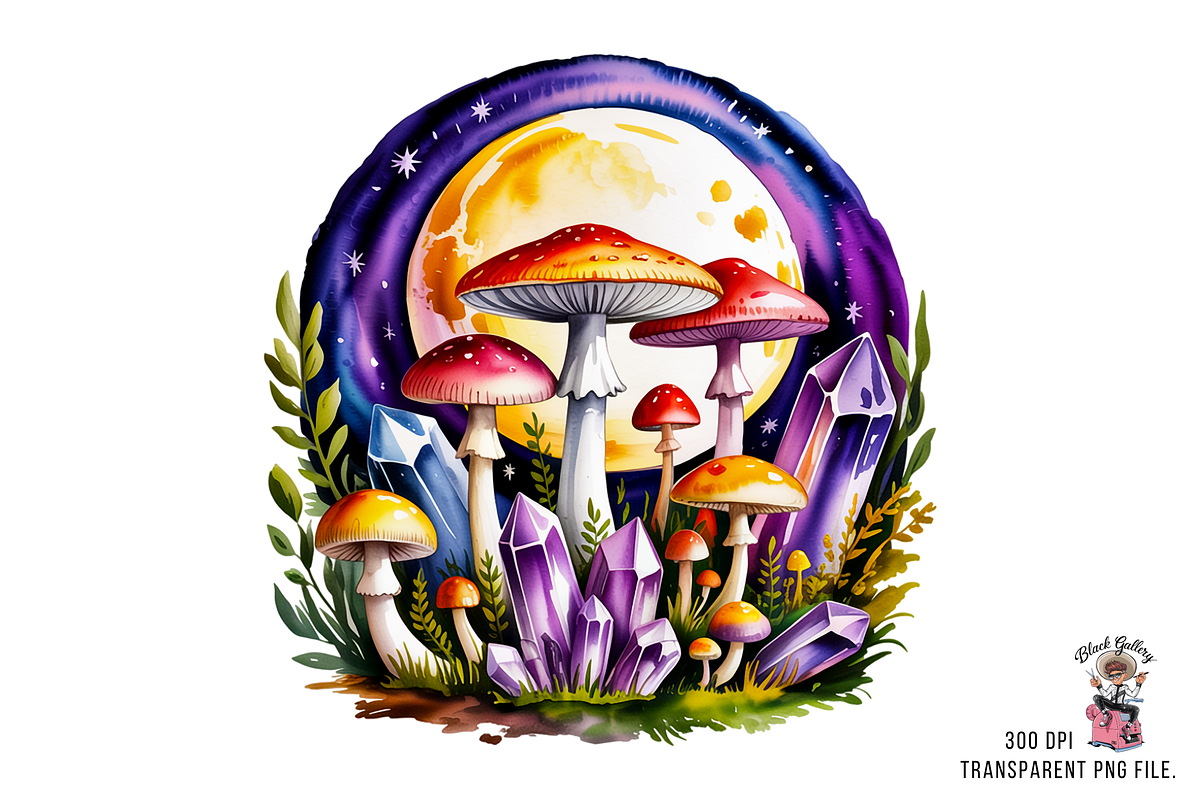 Mushroom and Crystal PNG Bunndle, a Graphic by Clipart Studio (Photo 7 of 11)