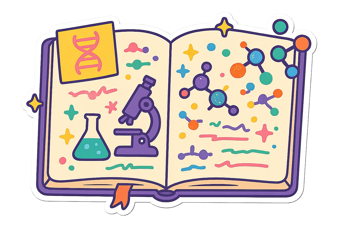 Science schoolbook with microscope a, an Illustration by Dvoevnore photos