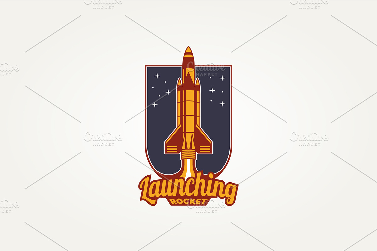 spacecraft rocket launch retro logo, a Branding & Logo Template by Blazybone