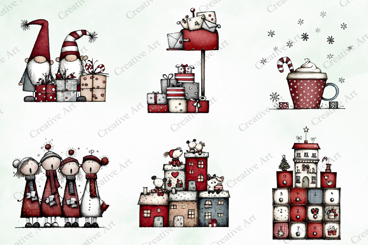 Whimsical Quirky Christmas Clipart, an Illustration by Creative Art (Photo 3 of 13)