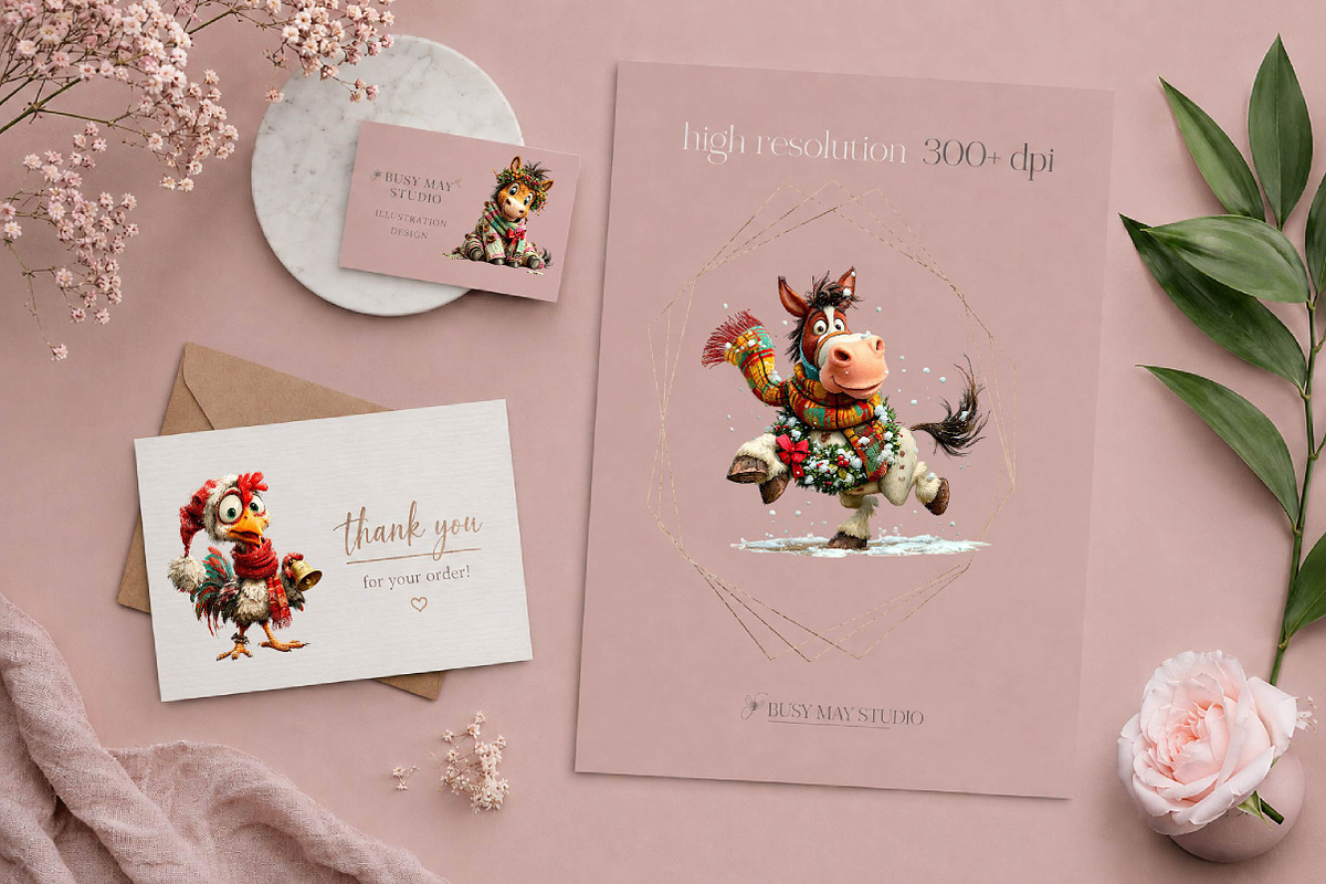 Funny Christmas Farm Animals, a Seasonal Illustration by CreationArt (Photo 3 of 9)