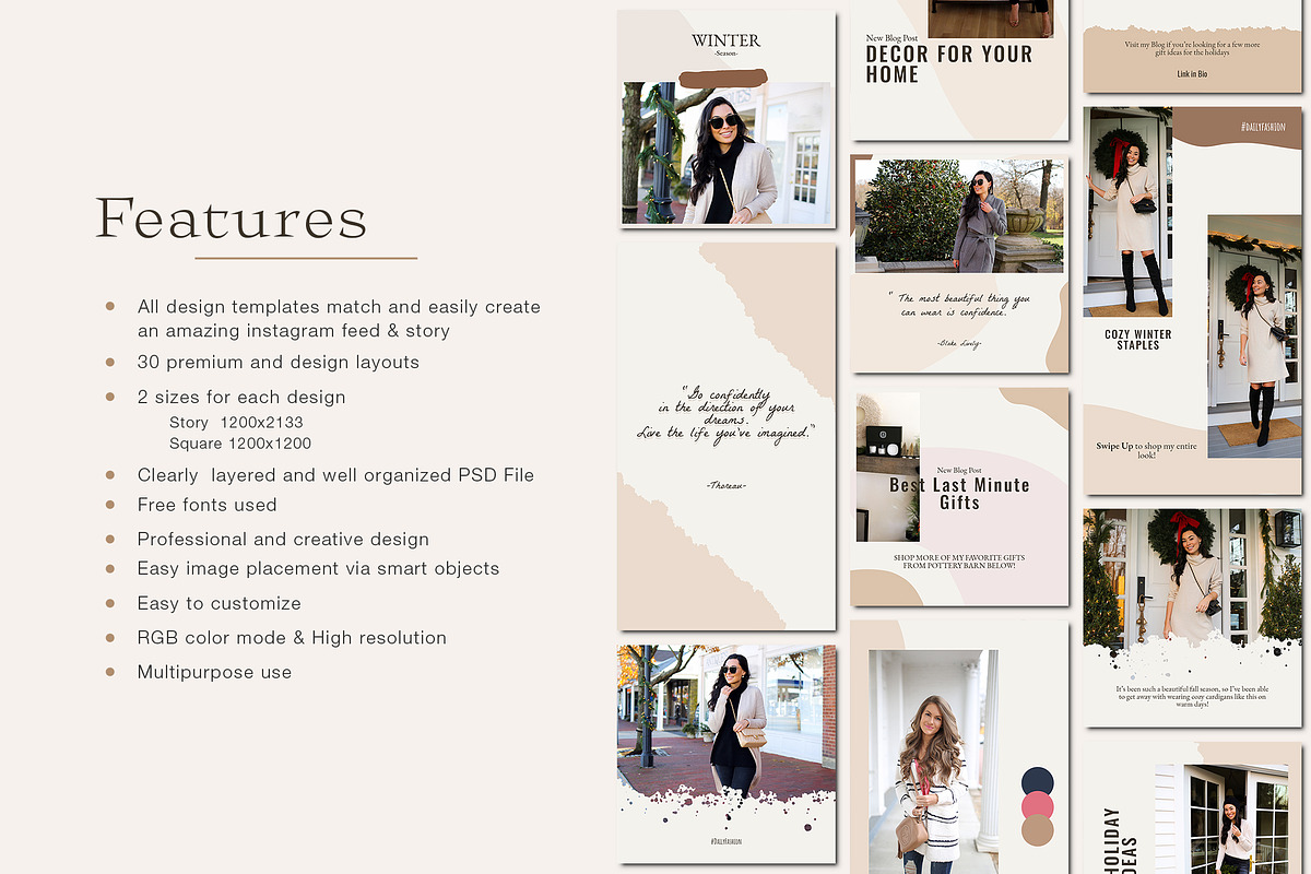 Lifestyle Instagram Pack | PS, a Social Media Template by BlancaLab Studio (Photo 6 of 8)