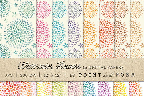 Watercolor Flowers Digital Paper preview 4