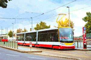 Modern Tram, Prague, Czech Republic