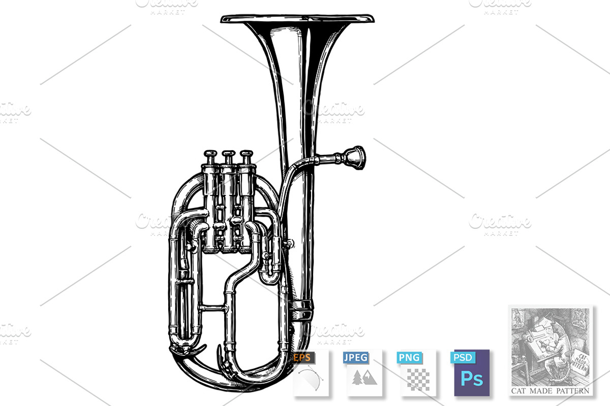 Vintage illustration of Tenor horn, an Object Illustration by CatMadePattern