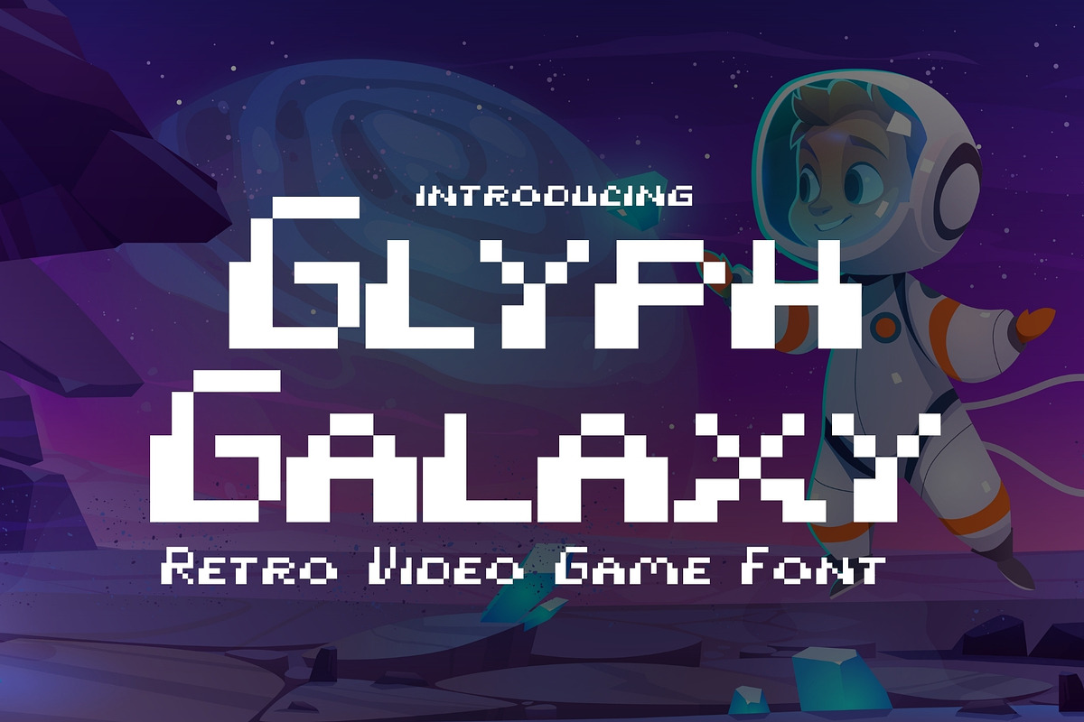 Glyph Galaxy - Retro Video Game Font, a Sans Serif Font by HipFonts (Photo 1 of 10)